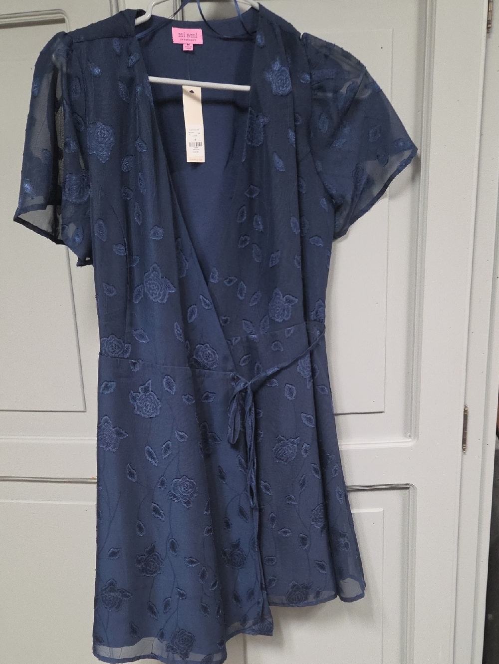 miami Navy Blue Floral Wrap Mini Dress